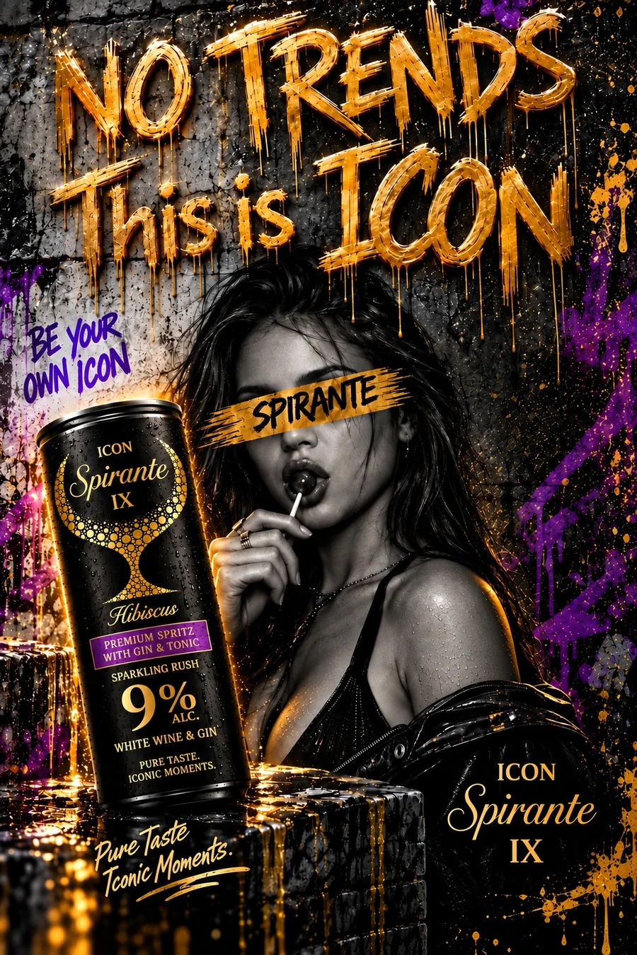 Nő szívószállal, ICON Spirante IX doboz, No trends. This is ICON felirat