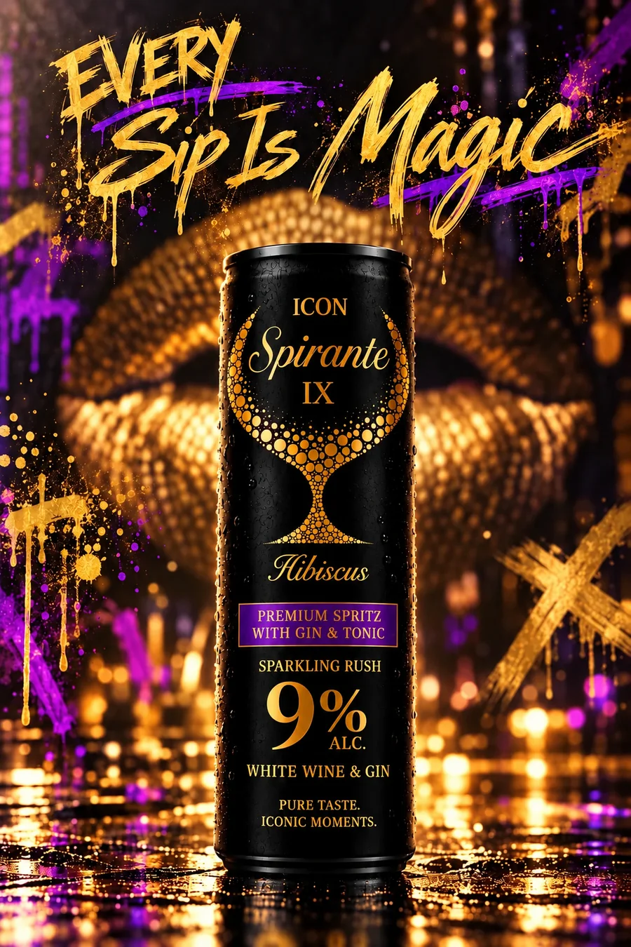 ICON Spirante IX Hibiscus doboz arany fényben, Every sip is magic felirat