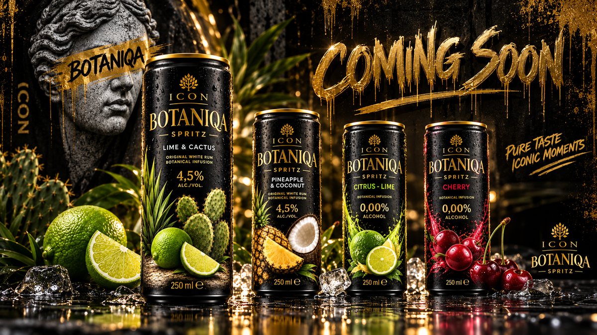 ICON Botaniqa Spritz, coming soon: Lime & Cactus, Pineapple & Coconut, Citrus-Lime és Cherry dobozok